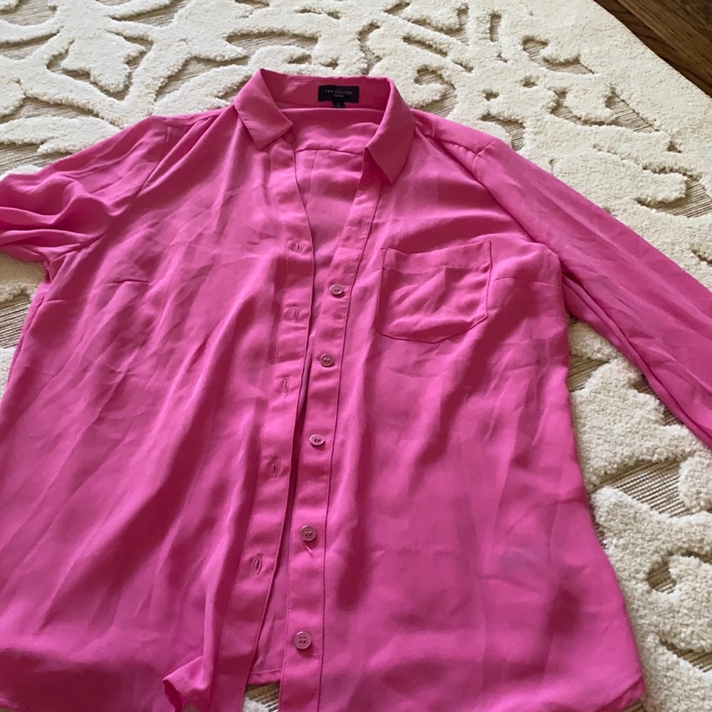 Hot pink button up v-neck shirt